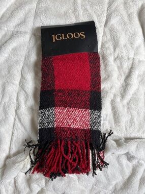 Igloos Red Black White Plaid Fringe Scarf - Cozy Winter Wrap